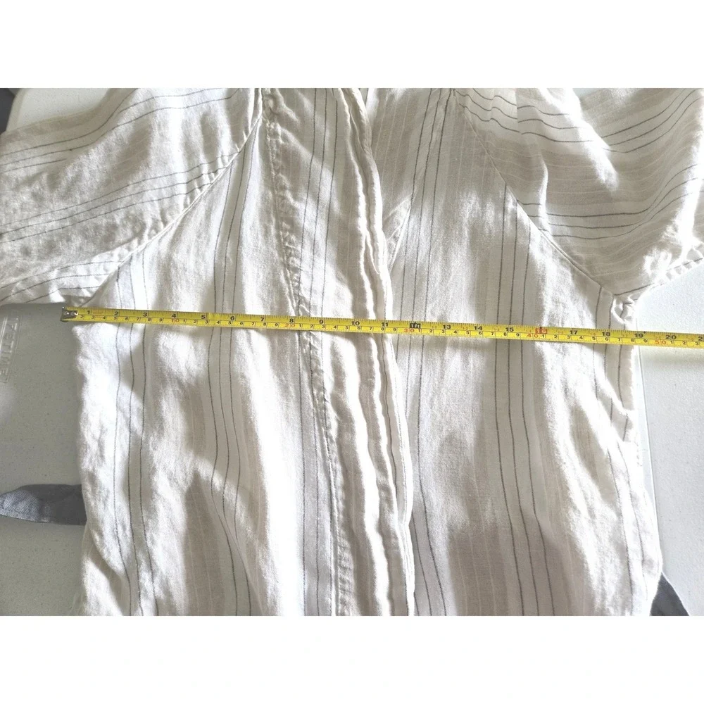 Serena & Lily Womens Striped 100% Linen Robe White Beige S/M Made in Portugal